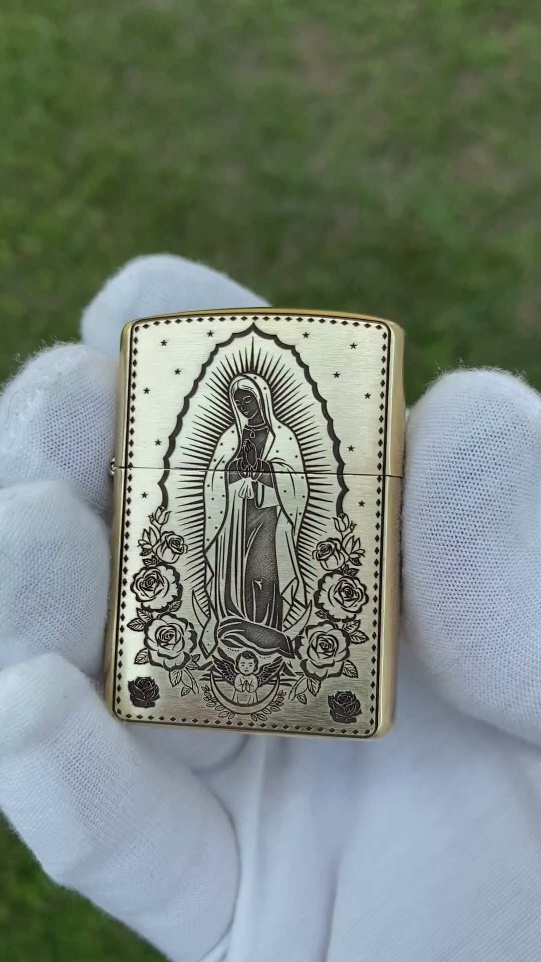 Holy Mother & Santa Muerte | | 2 Side Engraved | Brass Armor Zippo