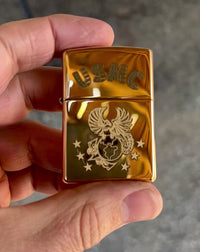 Engraved Brass Zippo Lighter | USMC| Made in the USA | High Polish Brass Case