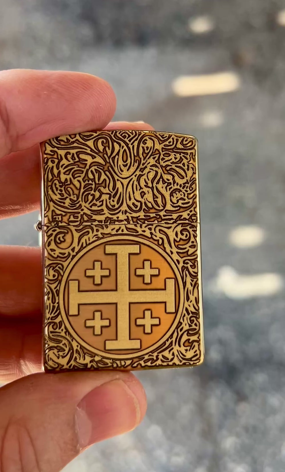 Engraved Brass Zippo Lighter | Jerusalem Cross | Made in the USA | Solid Brass Armor Case