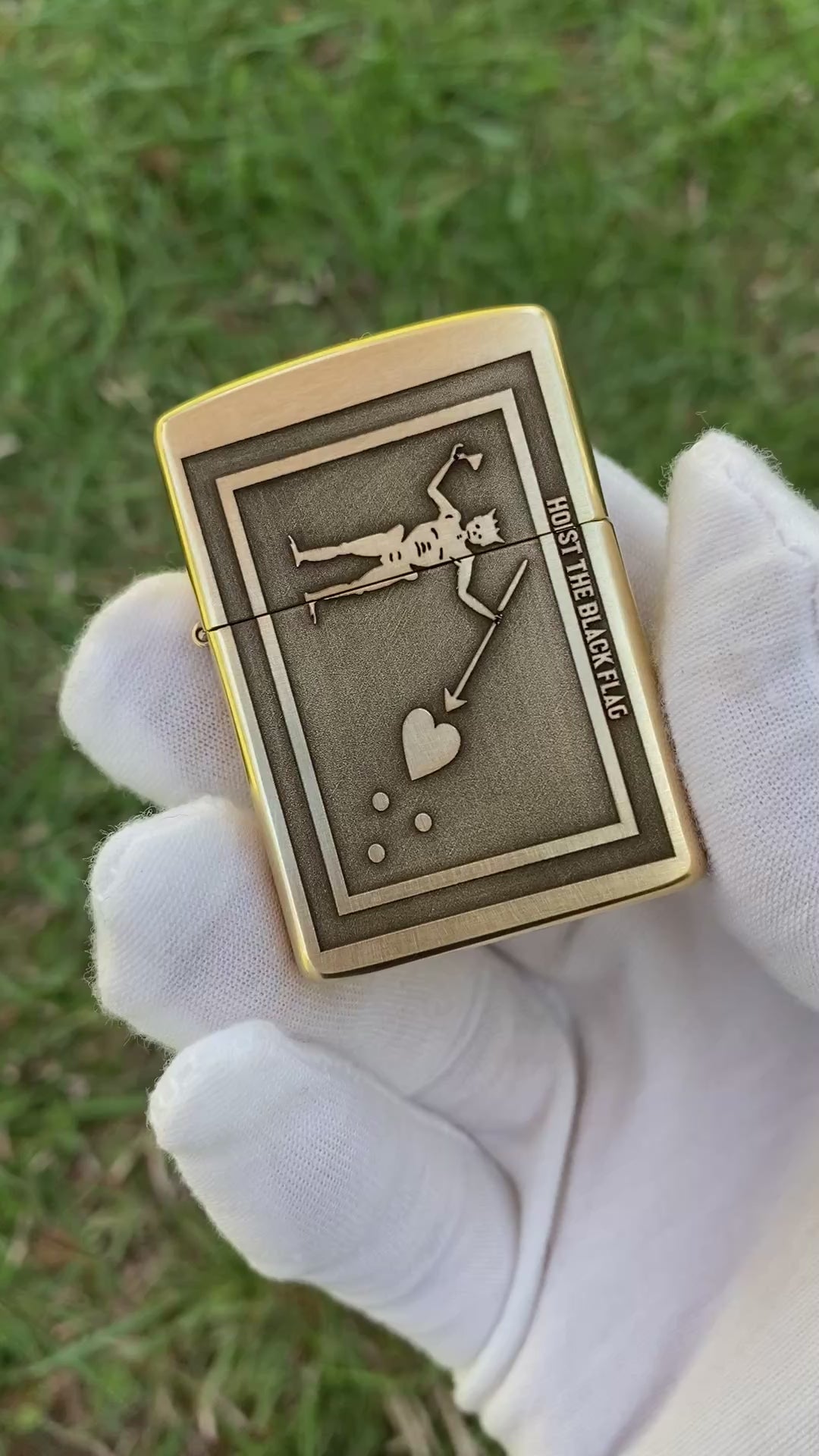 Blackbeard’s Flag 1718 “No Quarter” | 2 Side Engraved | Brass Armor Zippo