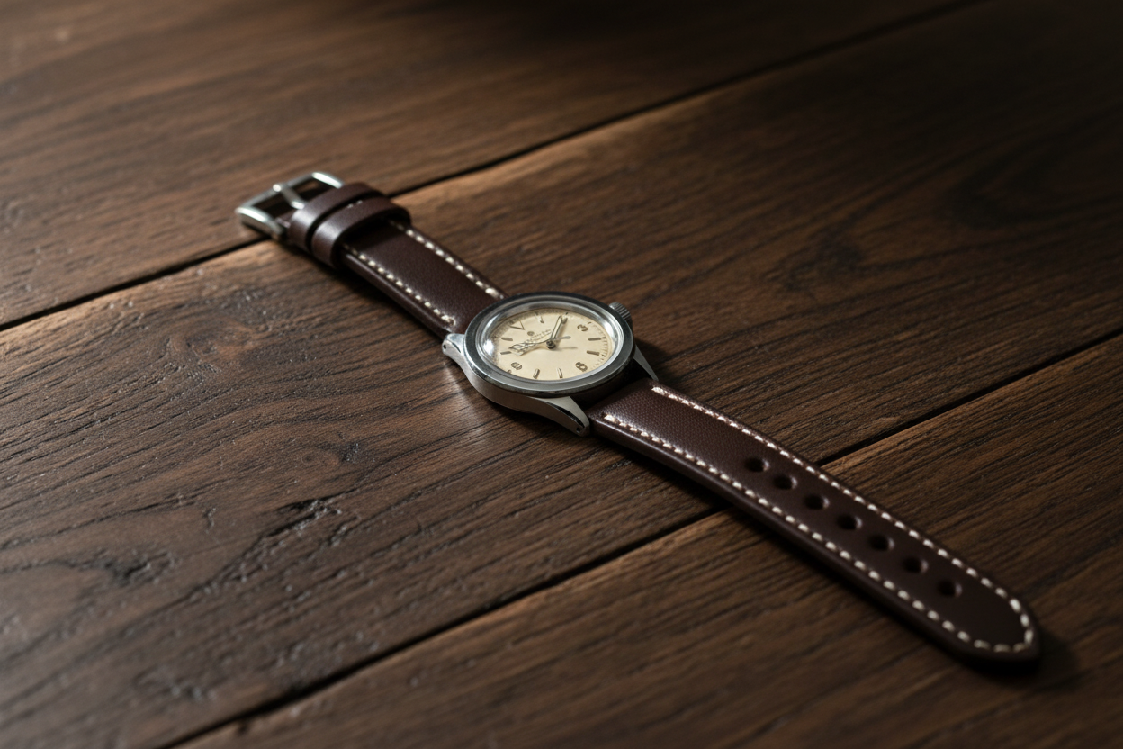 Watch on hardwood desk